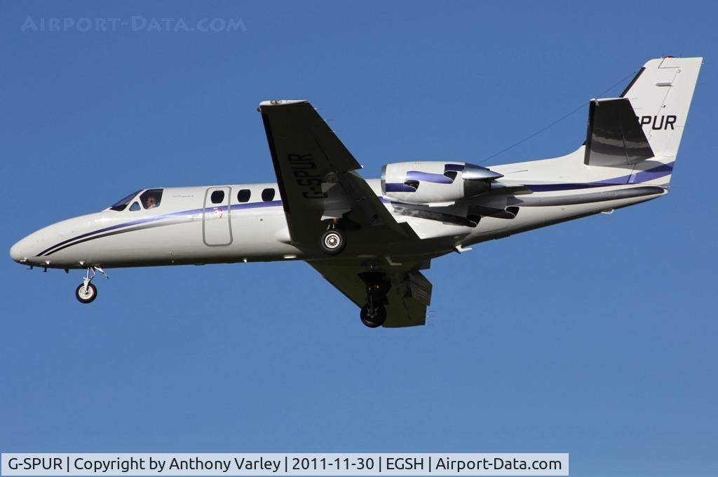 G-SPUR, 1992 Cessna 550 Citation II C/N 550-0714, LNX6T arriving at EGSH.