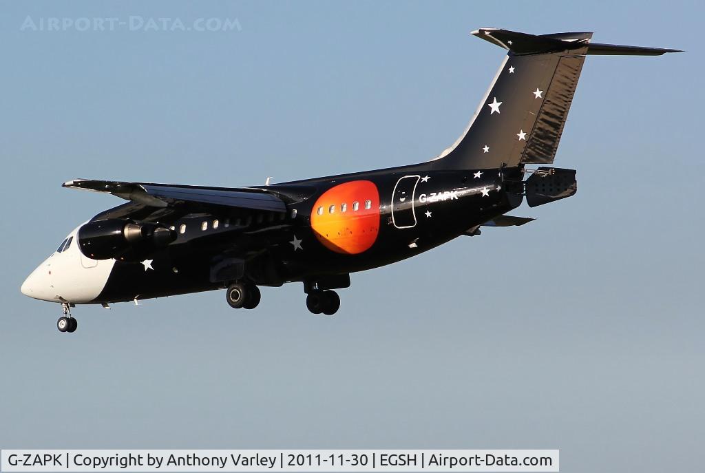 G-ZAPK, 1989 British Aerospace BAe.146-200QC Quick Change C/N E2148, Arriving at EGSH for engineering.