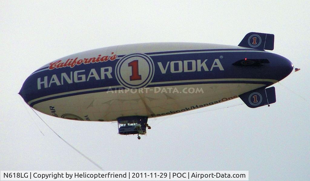 N618LG, 2000 American Blimp Corp A-60+ C/N 018, Flying eastbound south of Brackett air space and entering the northern part of Ontario air space. Appears to be near the San Bernardino Fwy(Interstate 10)