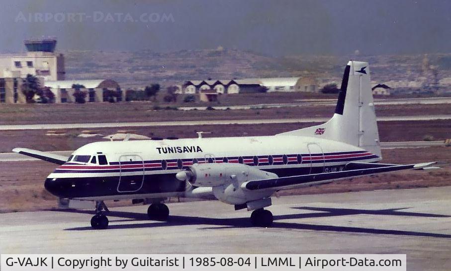 G-VAJK, 1963 Avro 748 Series 1 C/N 1557, G-VAJK arriving at Luqa