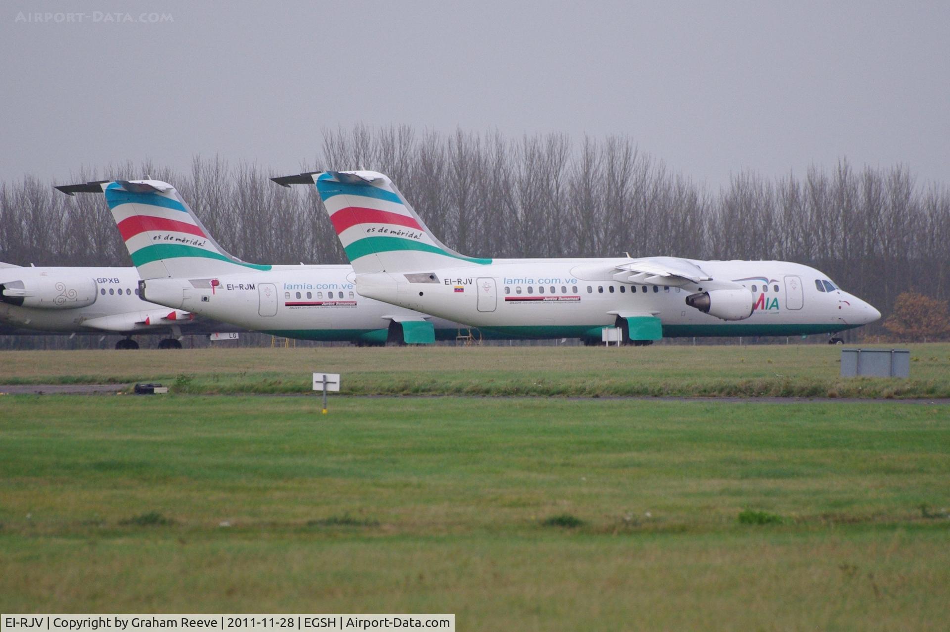 EI-RJV, 2000 British Aerospace Avro 146-RJ85A C/N E2370, Two of the three Lamia 146's currently at Norwich.