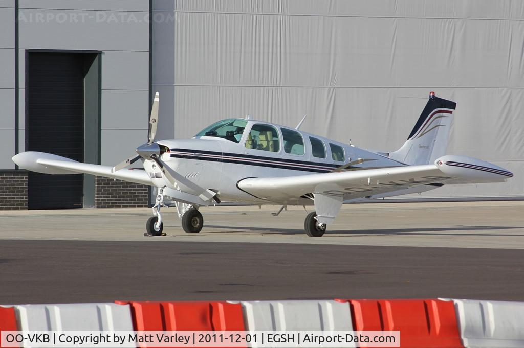 OO-VKB, 1977 Beech A36 Bonanza 36 C/N E-994, Sat on stand at SaxonAir.