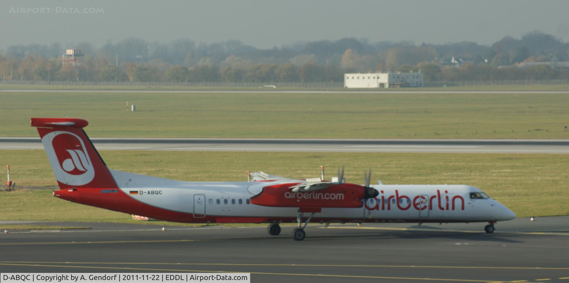 D-ABQC, 2008 De Havilland Canada DHC-8-402Q Dash 8 C/N 4231, Luftfahrtgesellschaft Walter (Air Berlin cs.), is taxiing for departure at Düsseldorf Int´l (EDDL)