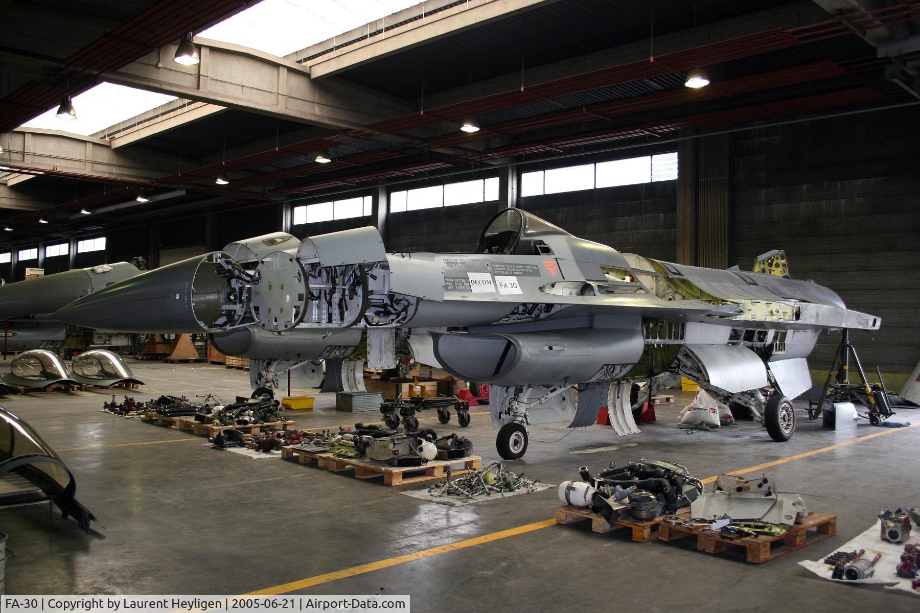 FA-30, SABCA F-16A Fighting Falcon C/N 6H-30, Being dismantled at Rocourt, Belgium