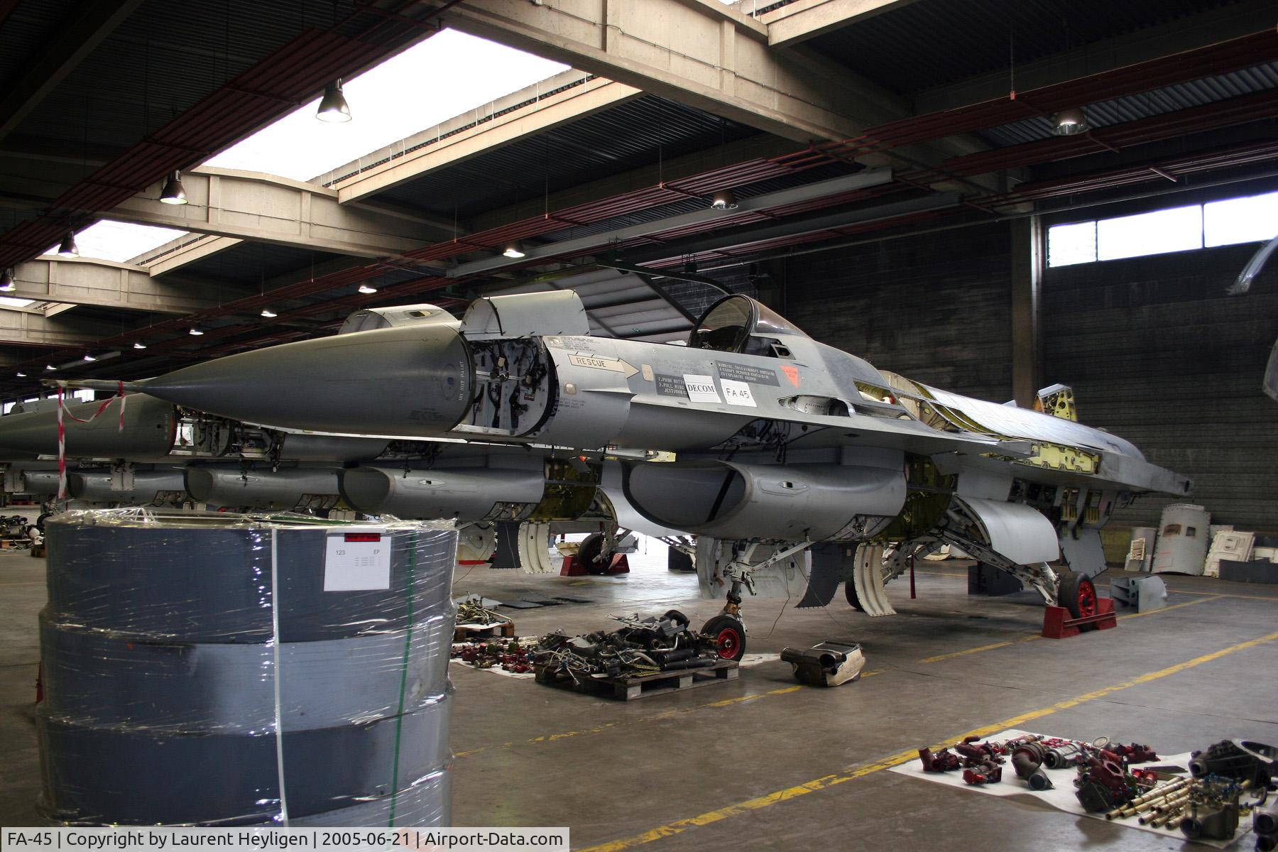 FA-45, SABCA F-16A Fighting Falcon C/N 6H-45, Being dismantled at Rocourt, Belgium