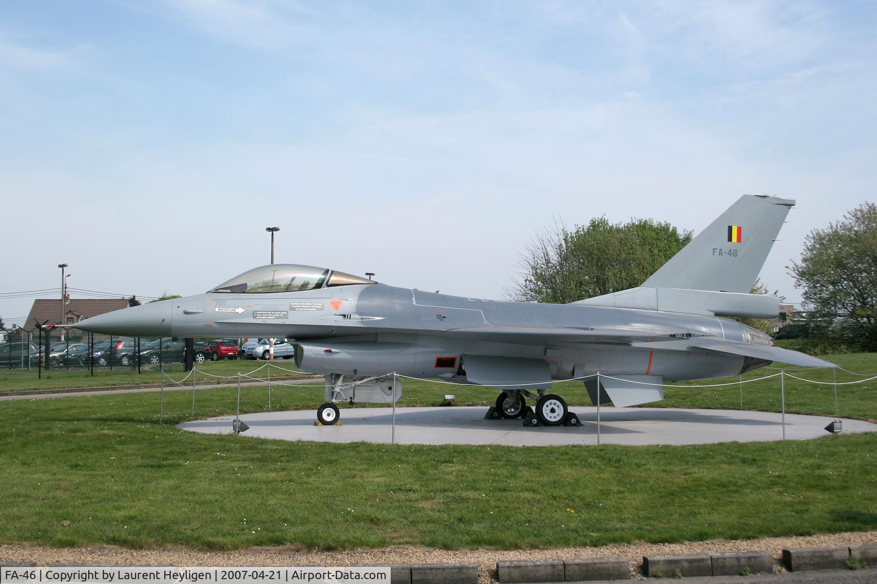 FA-46, SABCA F-16A Fighting Falcon C/N 6H-46, Preserved at the Techspace Aero factory at Milmort, Belgium.  In this factory the Pratt&Whitney engines of the Belgian Air Force where build.