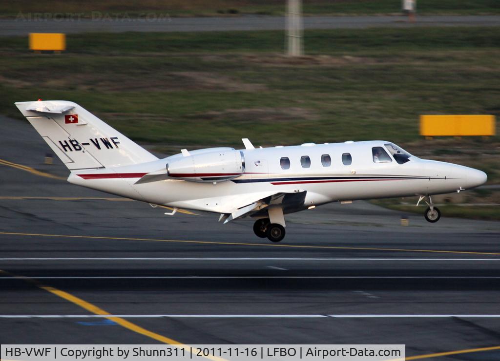 HB-VWF, 2007 Cessna 525 CitationJet CJ1+ C/N 525-0650, Landing rwy 14R