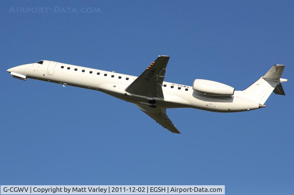 G-CGWV, 2000 Embraer ERJ-145MP (EMB-145MP) C/N 145362, Climbing out of EGSH with Norwich City FC on board.