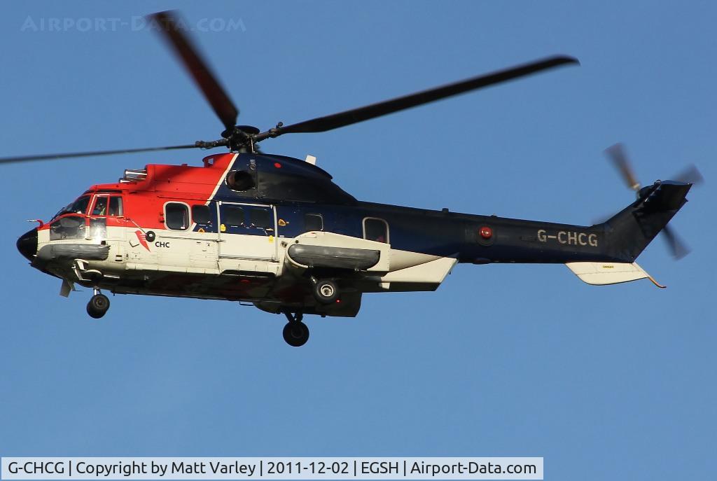 G-CHCG, 2003 Eurocopter AS-332L2 Super Puma Mk2 C/N 2592, Departing EGSH.