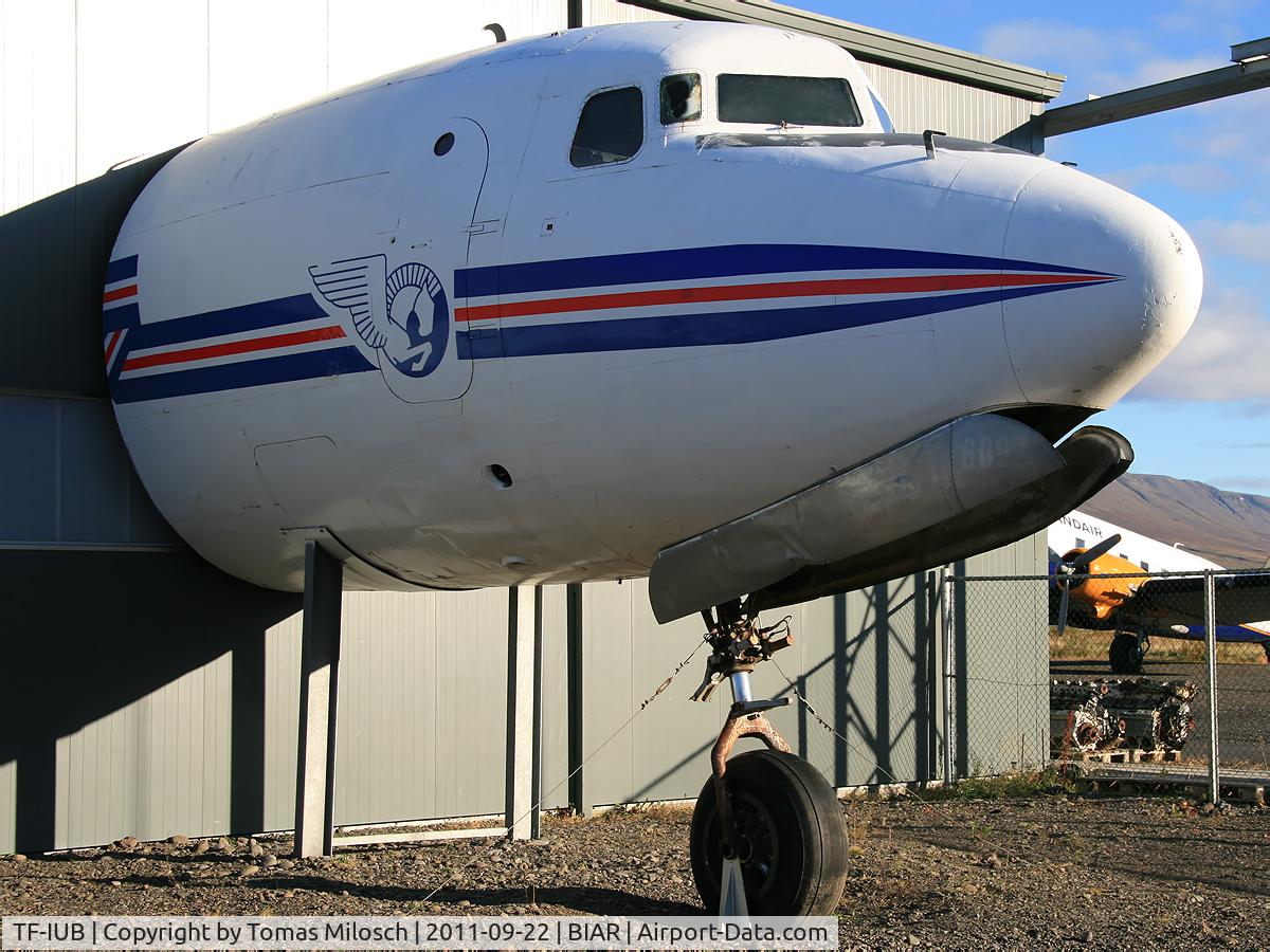 TF-IUB, 1956 Douglas DC-6A C/N 44907, The nose section of this aircraft is displayed outside the Aviation museum in Akureyri.