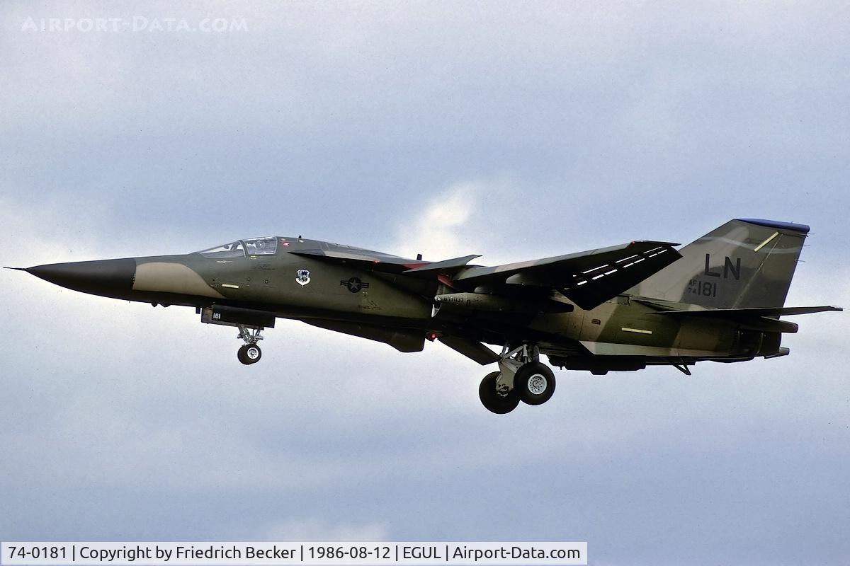 74-0181, 1974 General Dynamics F-111F C/N E2-95/110, on final