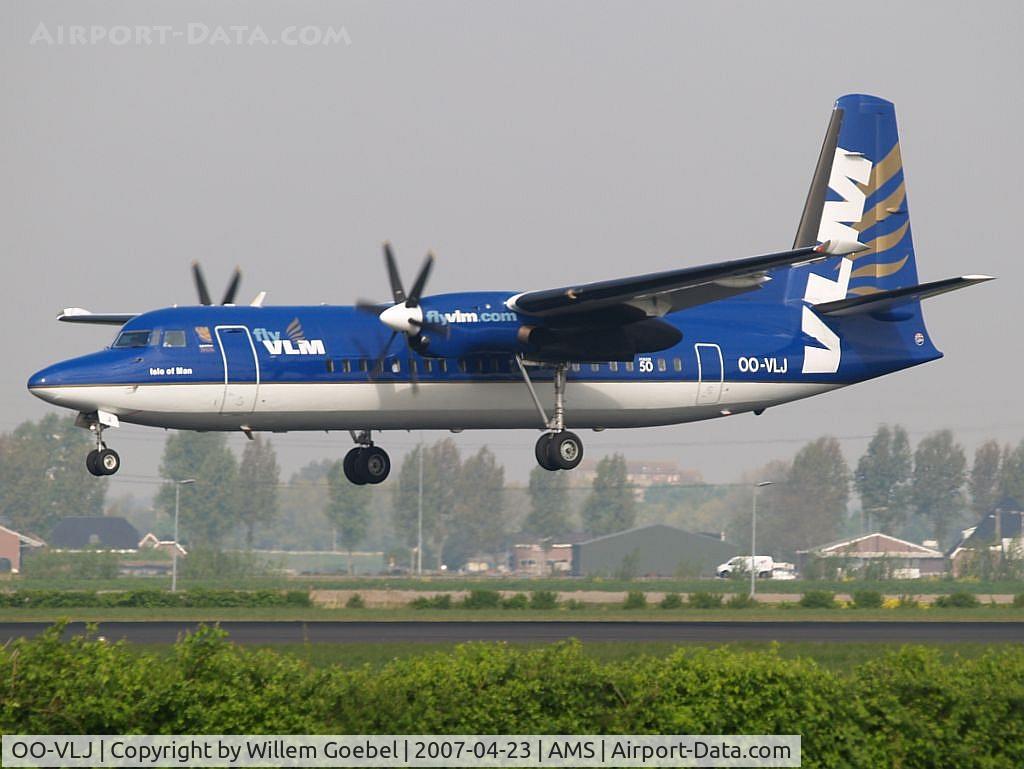 OO-VLJ, 1987 Fokker 50 C/N 20105, Landing on runway 18R of Schiphol Airport