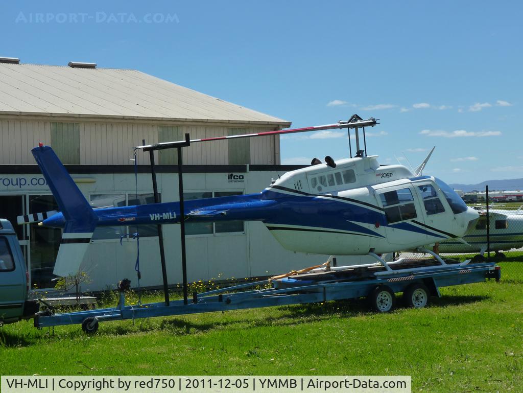 VH-MLI, 1968 Agusta AB-206B JetRanger II C/N 8072, Augusta 206B VH-MLI on trailer at Moorabbin