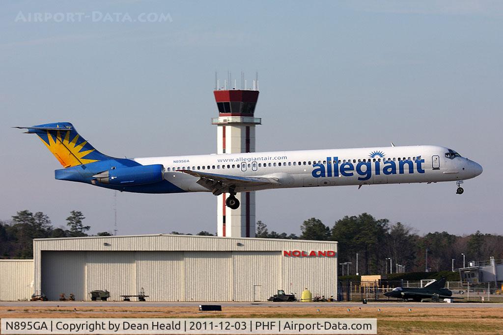 N895GA, 1988 McDonnell Douglas MD-82 (DC-9-82) C/N 49667, Allegiant Air N895GA (FLT AAY644) from Orlando Sanford Intl (KSFB) landing RWY 7.