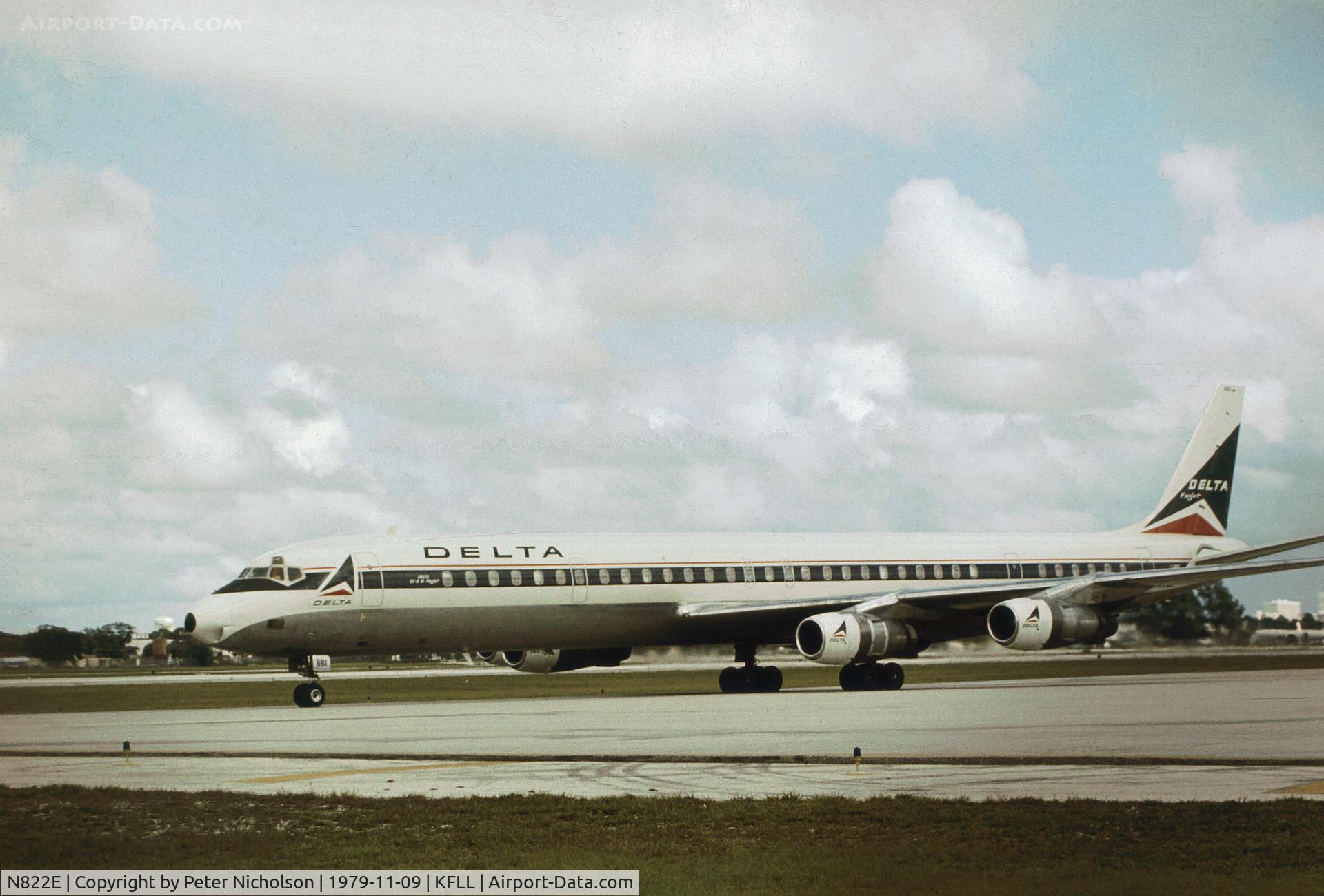 N822E, 1967 Douglas DC-8-61 C/N 45907, DC-8-61 of Delta Air Lines seen at Fort Lauderdale in November 1979.