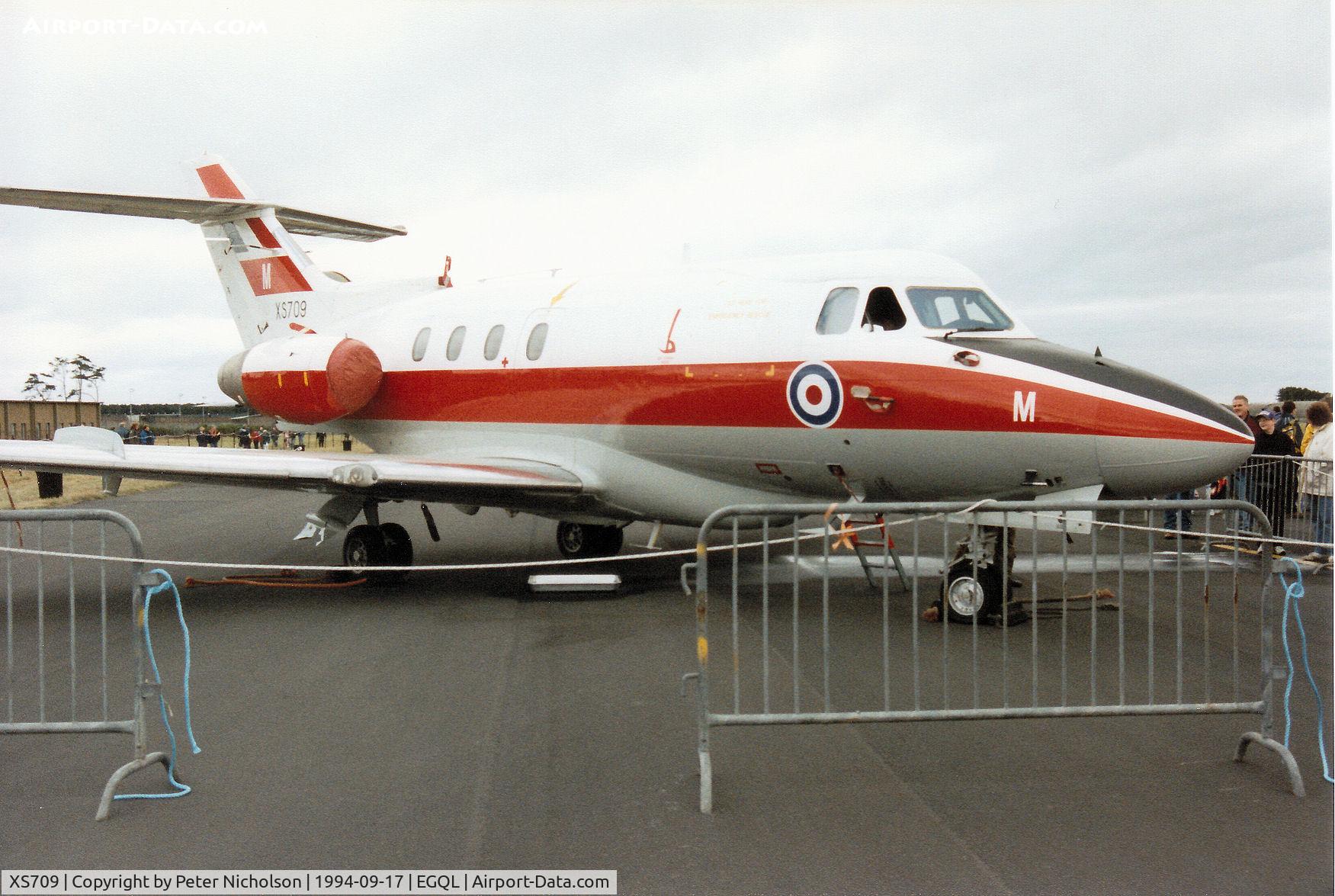 XS709, 1964 Hawker Siddeley HS.125 Dominie T.1 C/N 25011, Dominie T.1 of RAF Finningley's 6 Flying Training School on display at the 1994 RAF Leuchars Airshow.