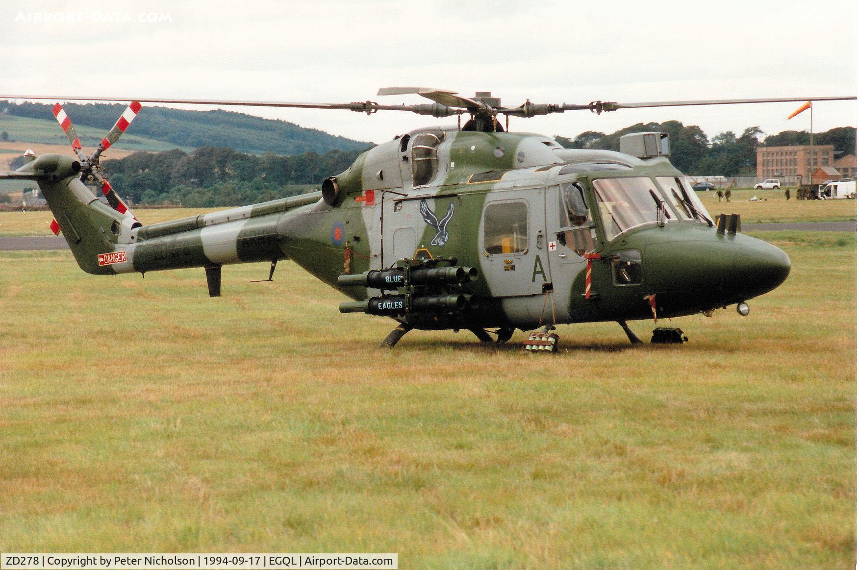 ZD278, 1983 Westland Lynx AH.7 C/N 294, Lynx AH.7 of the Army Air Corps Blue Eagles display team on display at the 1994 RAF Leuchars Airshow.
