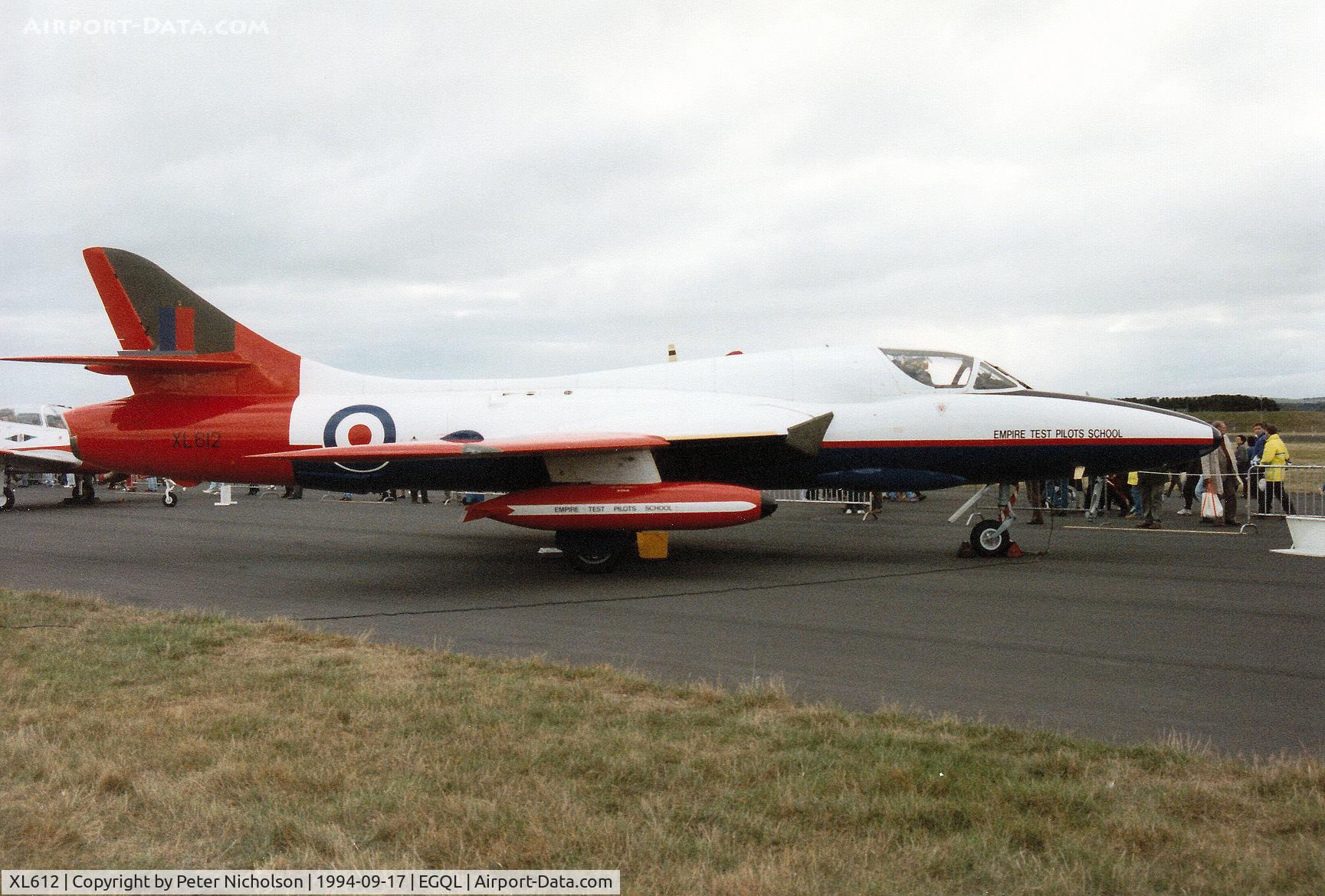 XL612, 1958 Hawker Hunter T.7 C/N 41H-695346, Hunter T.7 of the Empire Test Pilots School based at Boscombe Down on display at the 1994 RAF Leuchars Airshow.