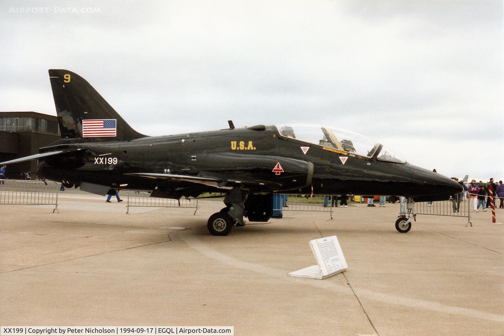 XX199, 1978 Hawker Siddeley Hawk T.1A C/N 046/312046, Hawk T.1 of 74(Reserve) Squadron at RAF Valley on display at the 1994 RAF Leuchars Airshow.
