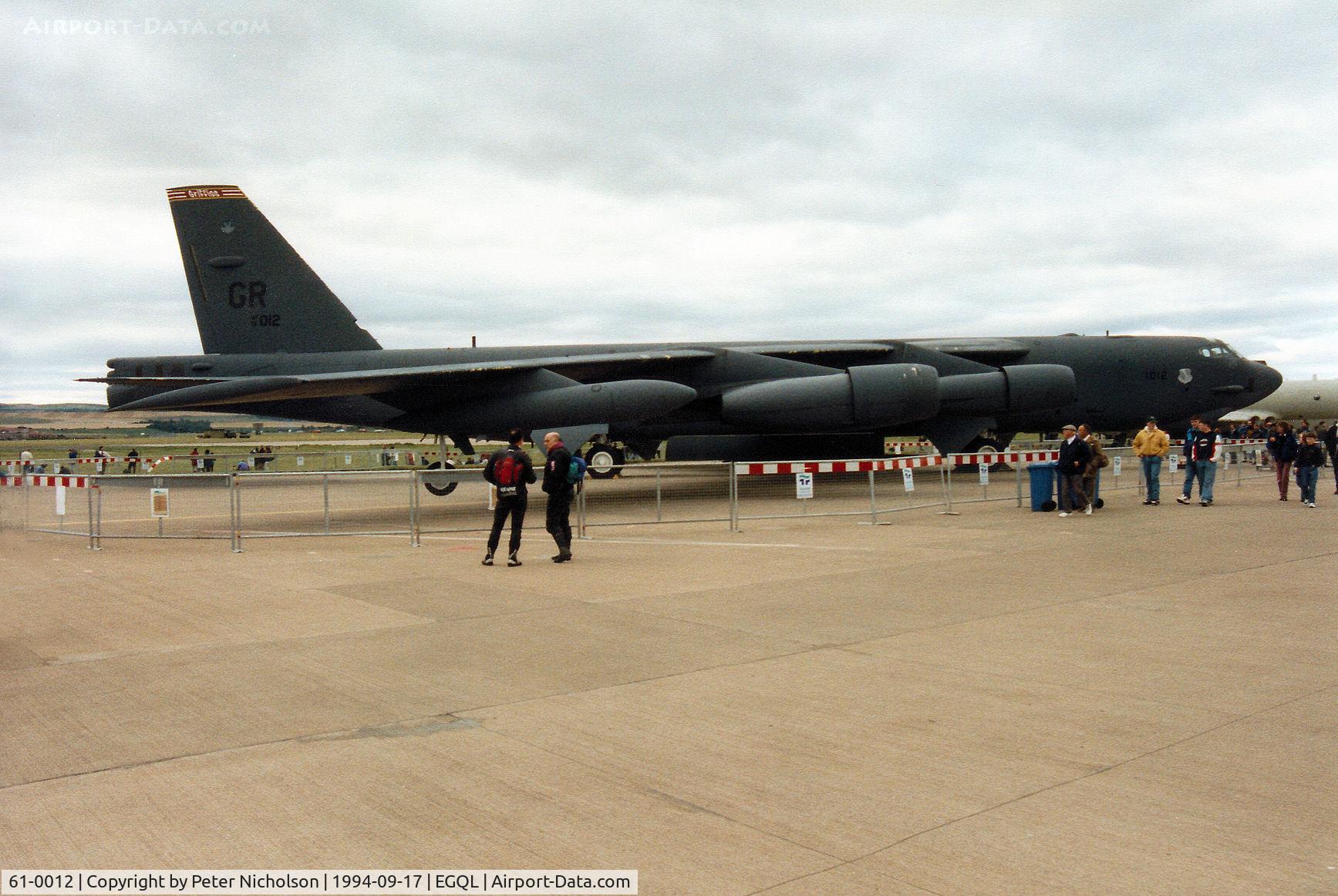 61-0012, 1961 Boeing B-52H Stratofortress C/N 464439, B-52H Stratofortress of 416th Bomb Wing at Griffiss AFB on display at the 1994 RAF leuchars Airshow.