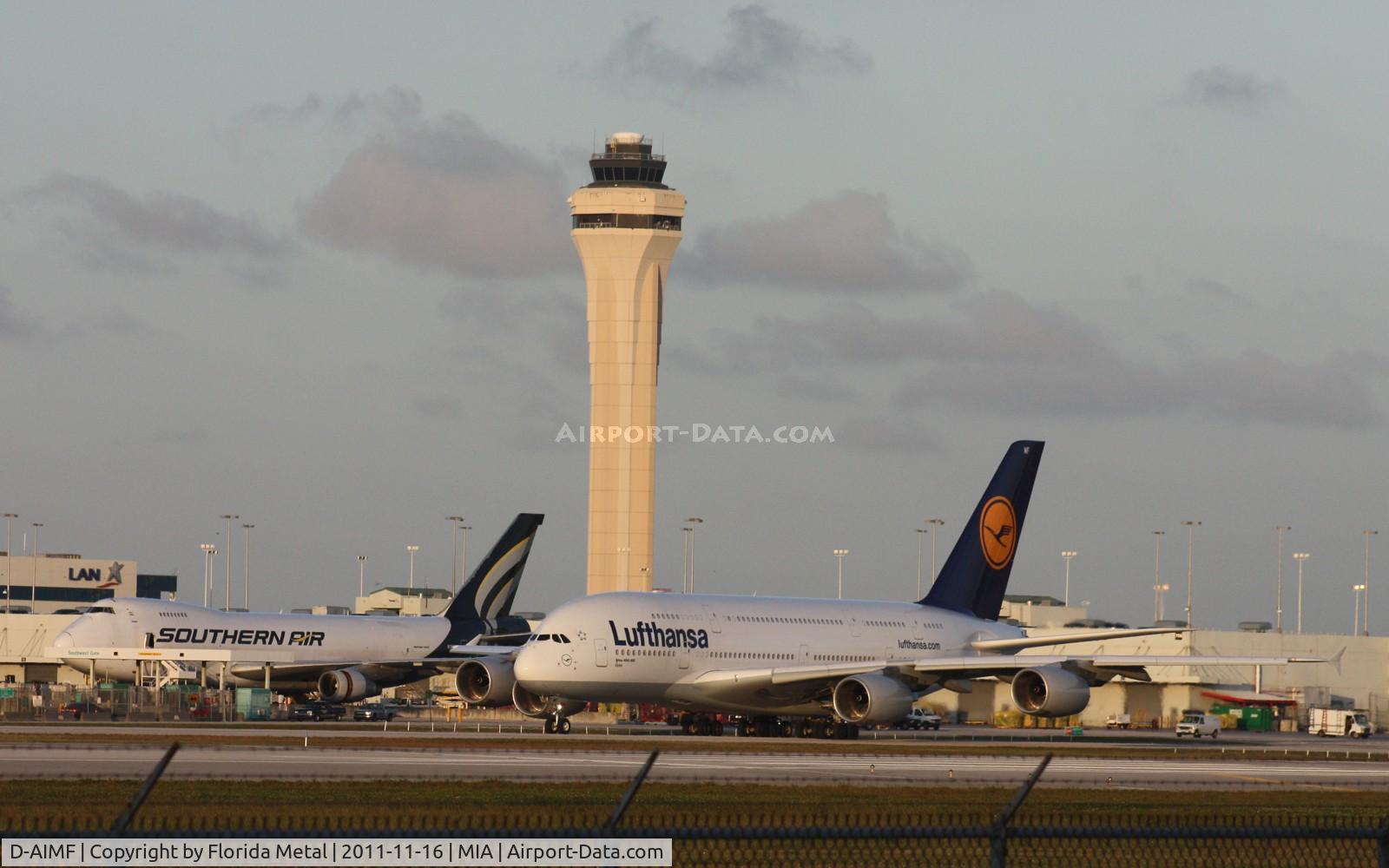 D-AIMF, 2011 Airbus A380-841 C/N 066, Lufthansa A380 next to a 747