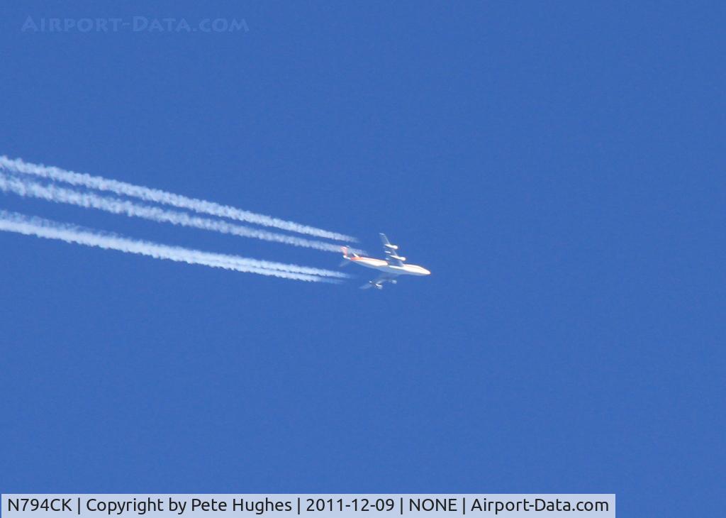 N794CK, 1987 Boeing 747-222B C/N 23737, N794CK heading east on airway UL9, over the Compton beacon CPT, southern UK, operating CKS343A 9 December 2011
