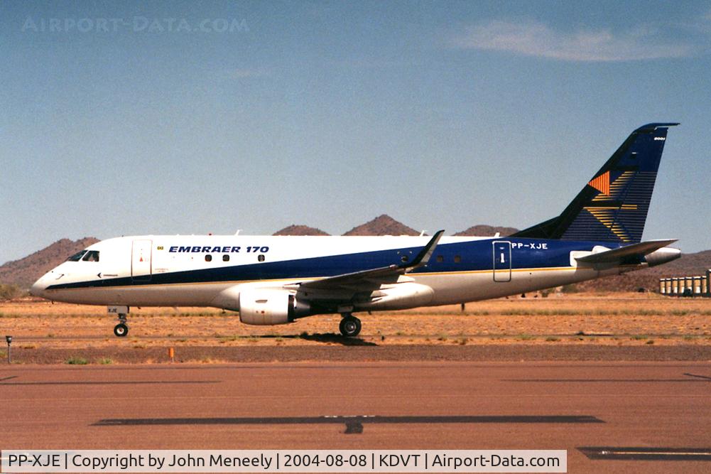 PP-XJE, 2001 Embraer 170LR (ERJ-170-100LR) C/N 17000001, Prototype ERJ-170 taxiing to Honeywell's facility at Deer Valley. Scanned from a print.