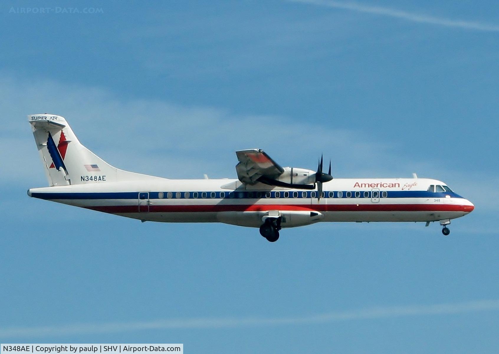 N348AE, 1993 ATR 72-212 C/N 349, Landing at Shreveport Regional.