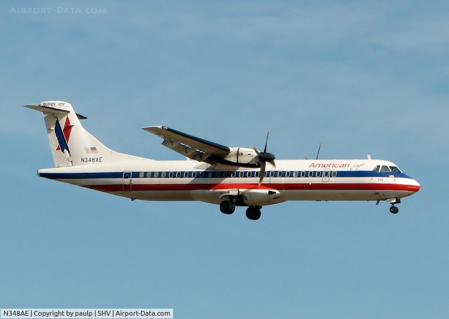 N348AE, 1993 ATR 72-212 C/N 349, Landing at Shreveport Regional.