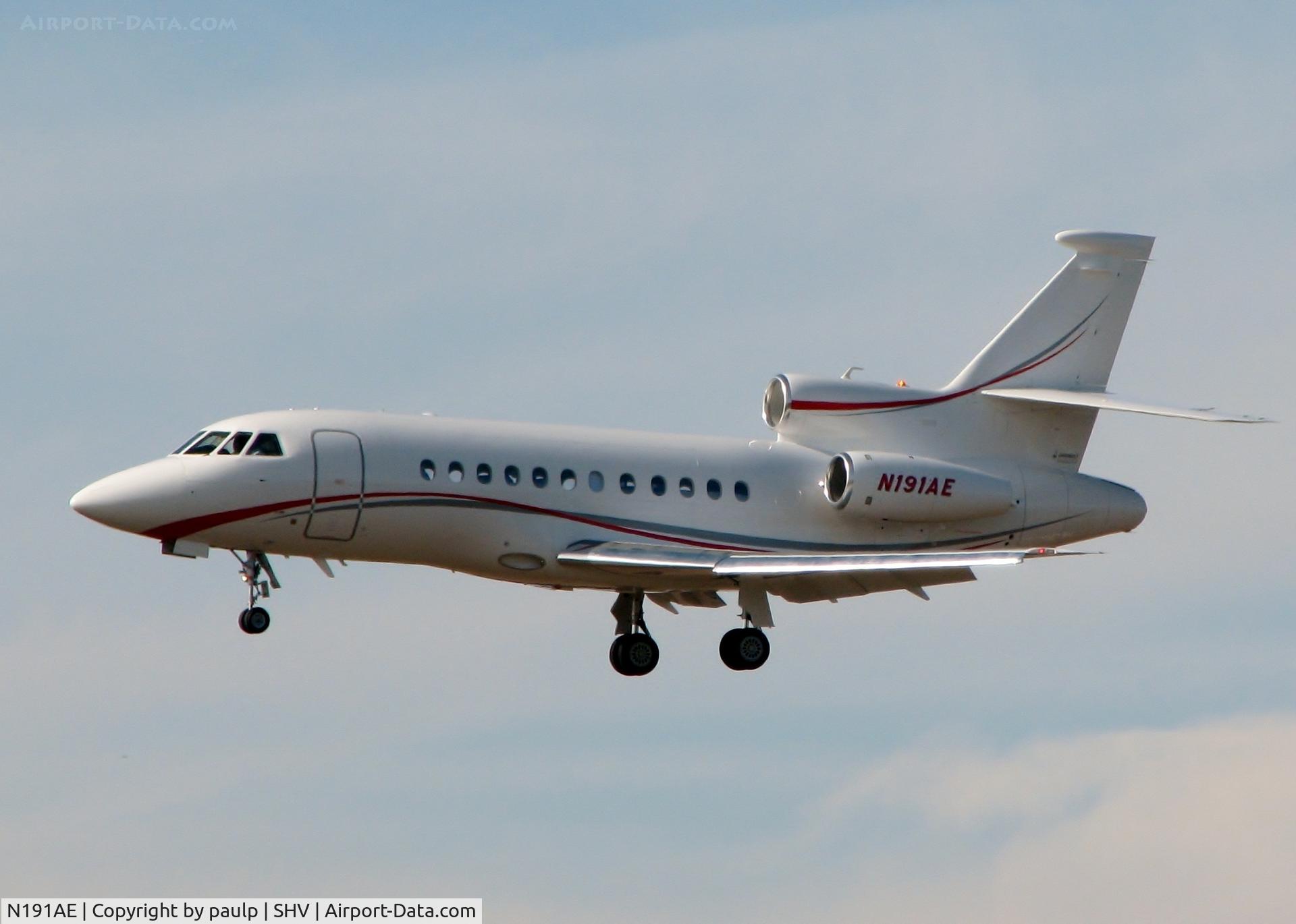 N191AE, 2008 Dassault Falcon 900EX C/N 191, Landing at Shreveport Regional.