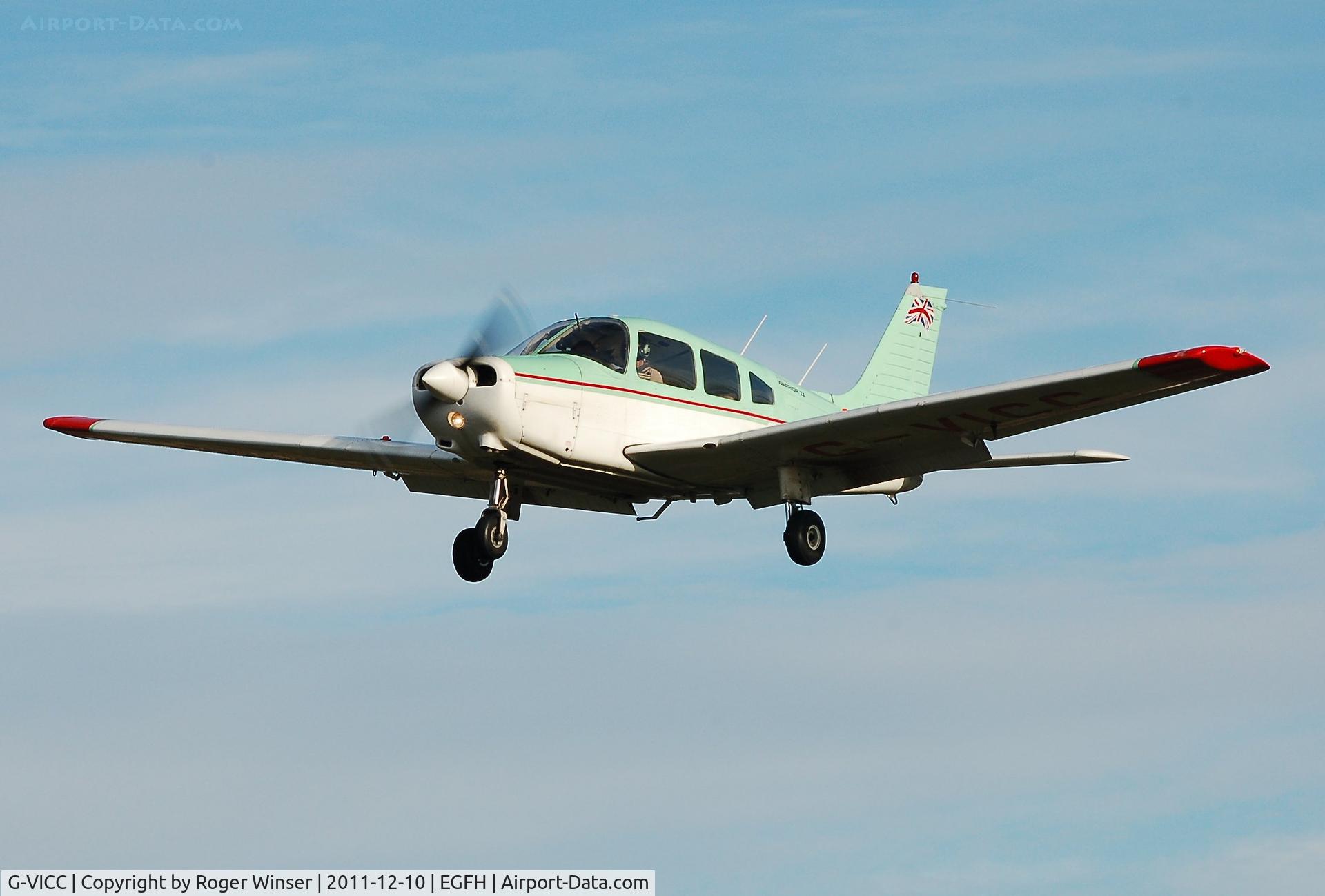 G-VICC, 1979 Piper PA-28-161 Cherokee Warrior II C/N 28-7916317, Piper Cherokee Warrior II on finals to Runway 28. Operated by Freedom Aviation.