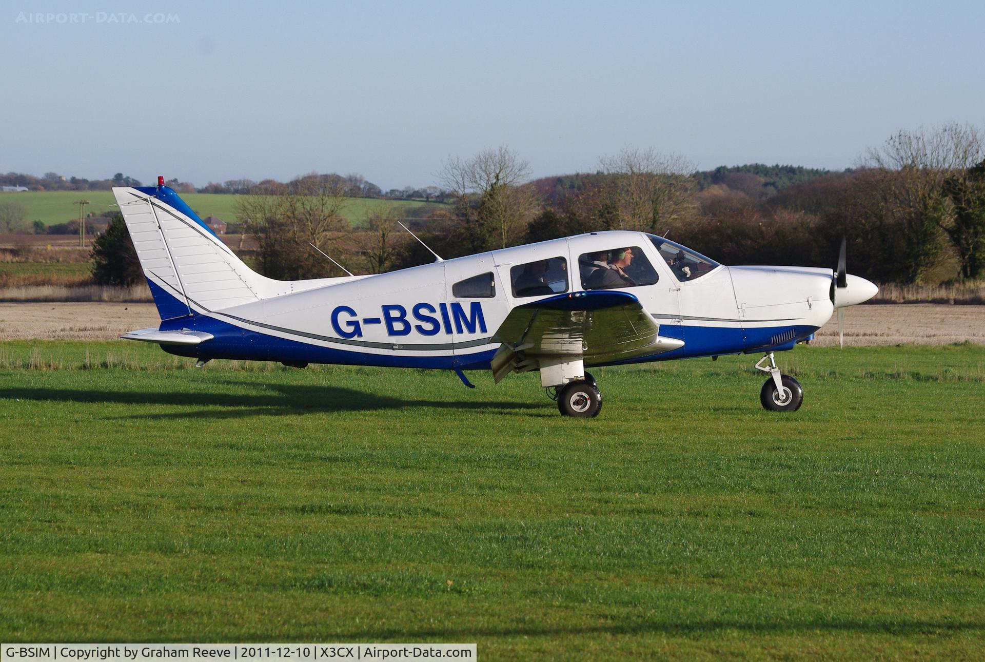 G-BSIM, 1986 Piper PA-28-181 Cherokee Archer II C/N 28-8690017, Just landed at Northrepps.