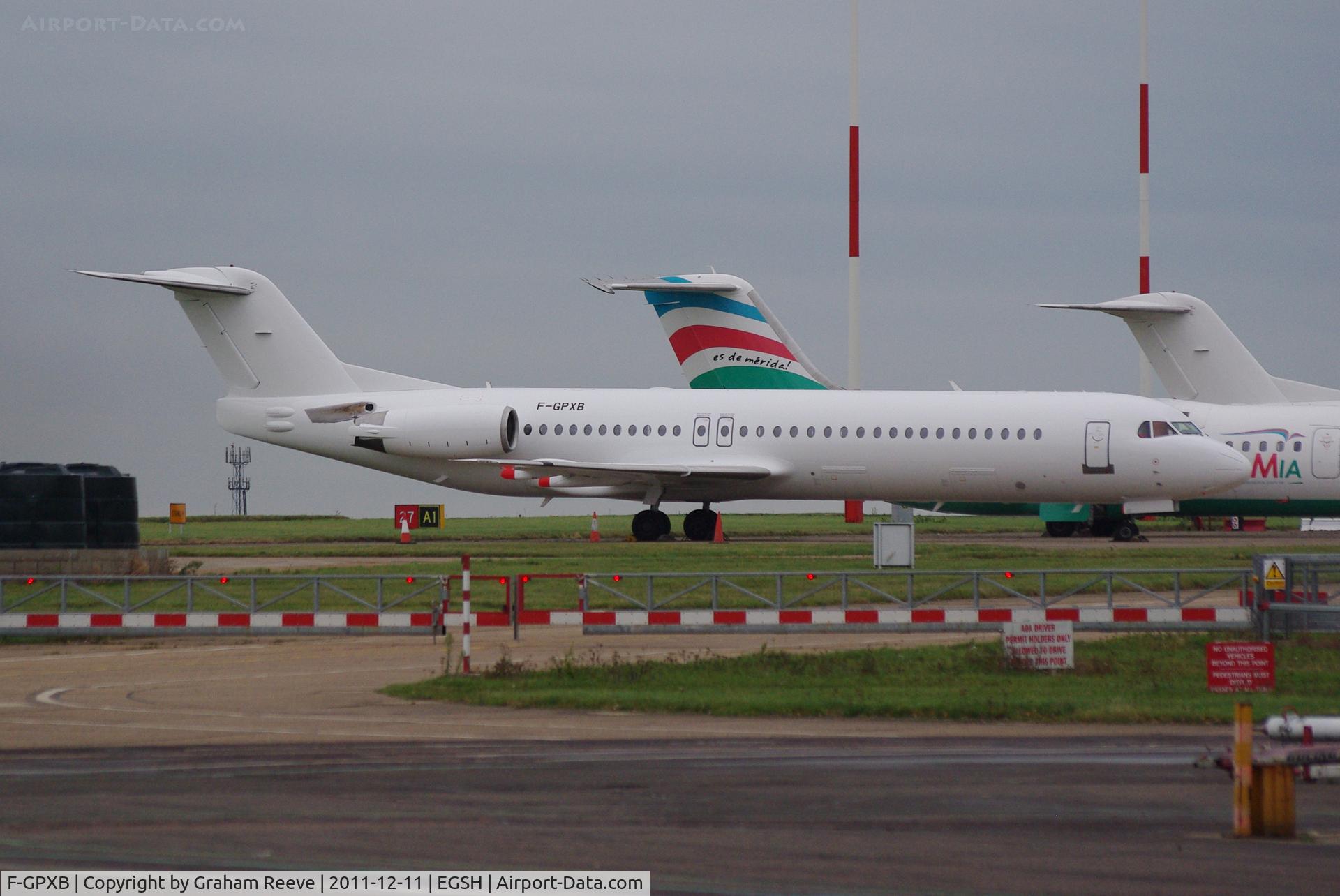F-GPXB, 1994 Fokker 100 (F-28-0100) C/N 11492, Parked at Norwich.
