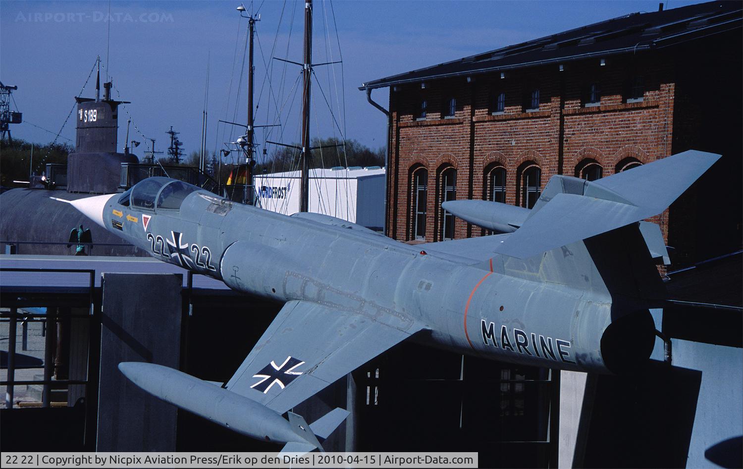 22 22, Lockheed F-104G Starfighter C/N 683-9035, This F-104G carries the markings of the German Naval Air Wing 1 (MFG-1) and is preserved at Wilhelmshaven Naval Museum.