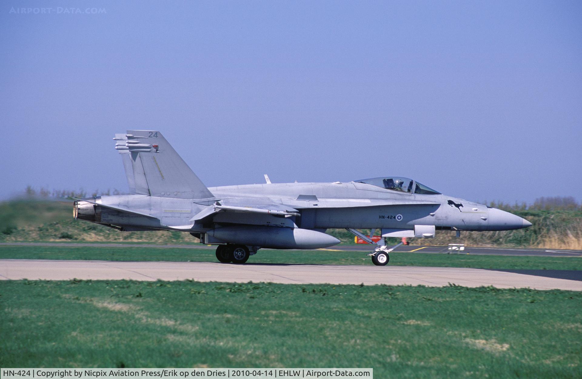 HN-424, McDonnell Douglas F-18C Hornet C/N 1421, Finland AF F-18C Hornet on the runway of Leeuwarden AB, The Netherlands, during Frisian Flag 2010.