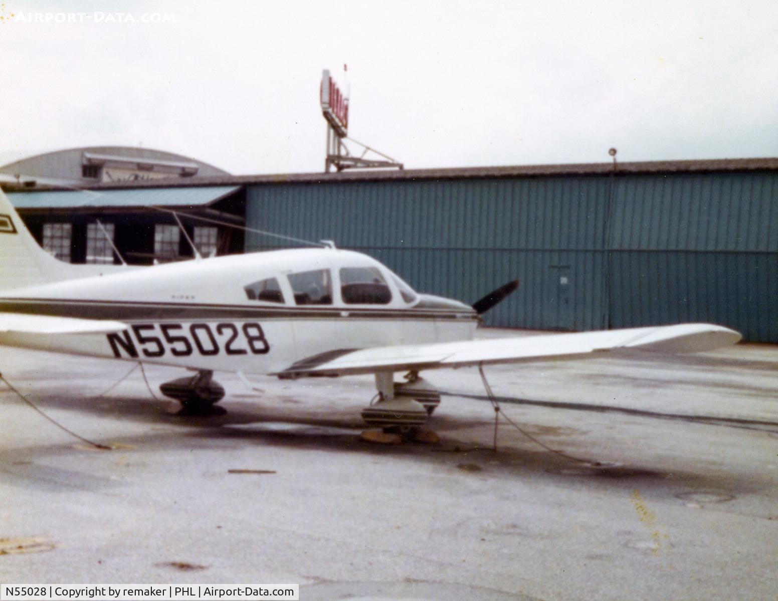 N55028, 1973 Piper PA-28-180 Challenger C/N 28-7305295, On the ground at PHL, year is 1973.