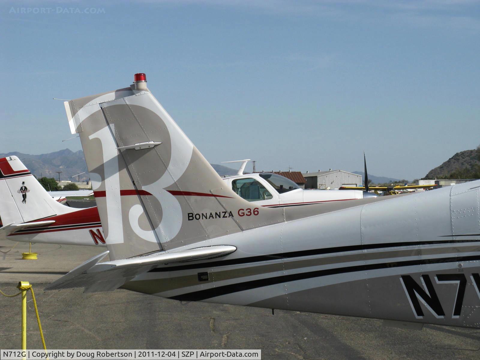 N712G, Hawker Beechcraft G36 C/N E-3965, 2011 Hawker Beech G36 BONANZA, Continental IO-550-B 300 Hp, tail