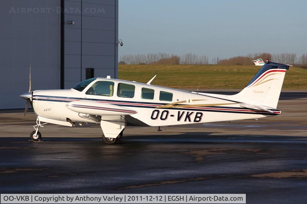 OO-VKB, 1977 Beech A36 Bonanza 36 C/N E-994, Sat on stand at SaxonAir.