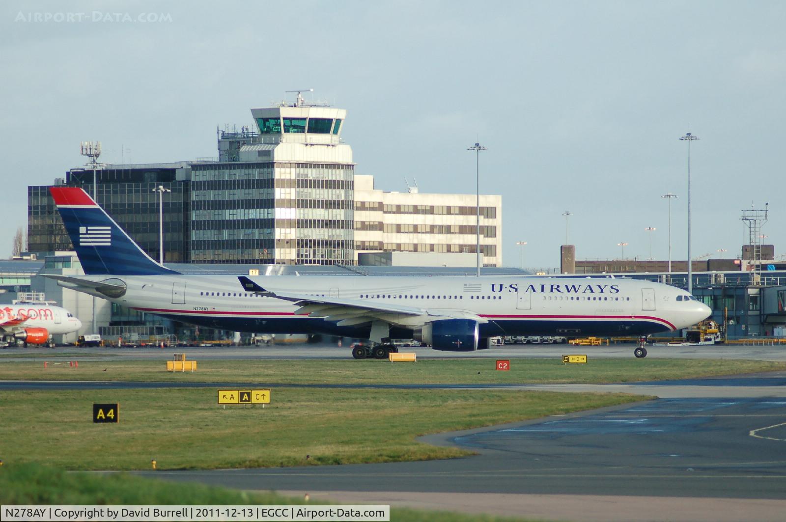 N278AY, 2001 Airbus A330-323 C/N 0388, US Airways Airbus A330-323 taxing Manchester Airport.