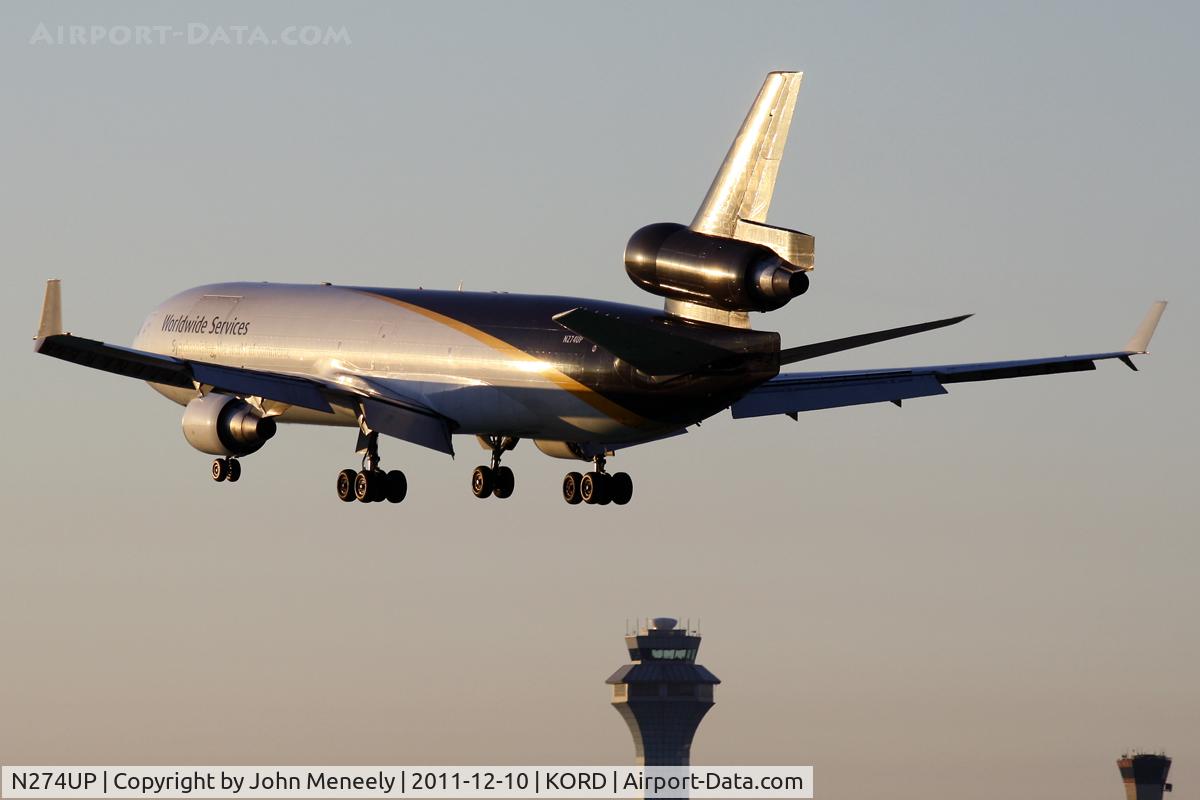 N274UP, 1994 McDonnell Douglas MD-11F C/N 48575, Just about to touchdown on 28