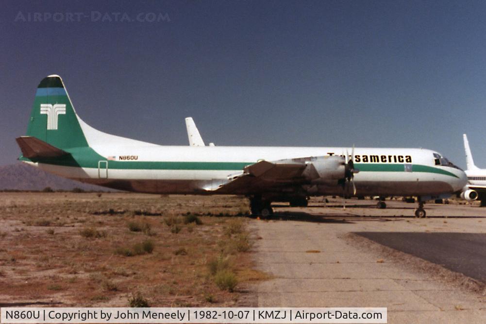 N860U, 1960 Lockheed L-188C(F) Electra C/N 2017, Stored at MZJ - scanned from a print.