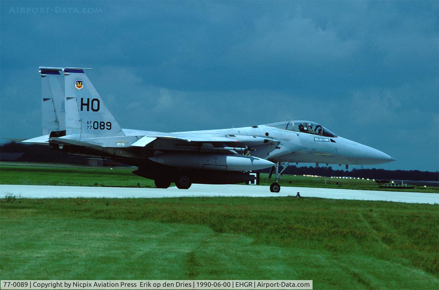 77-0089, 1978 McDonnell Douglas F-15A Eagle C/N 0370/A301, 49 TFW F-15A 77-0089 seen here on deployment at Gilze-Rijen AB, The Netherlands in 1990, used to be a 32 TFS aircraft of Soesterberg AB.