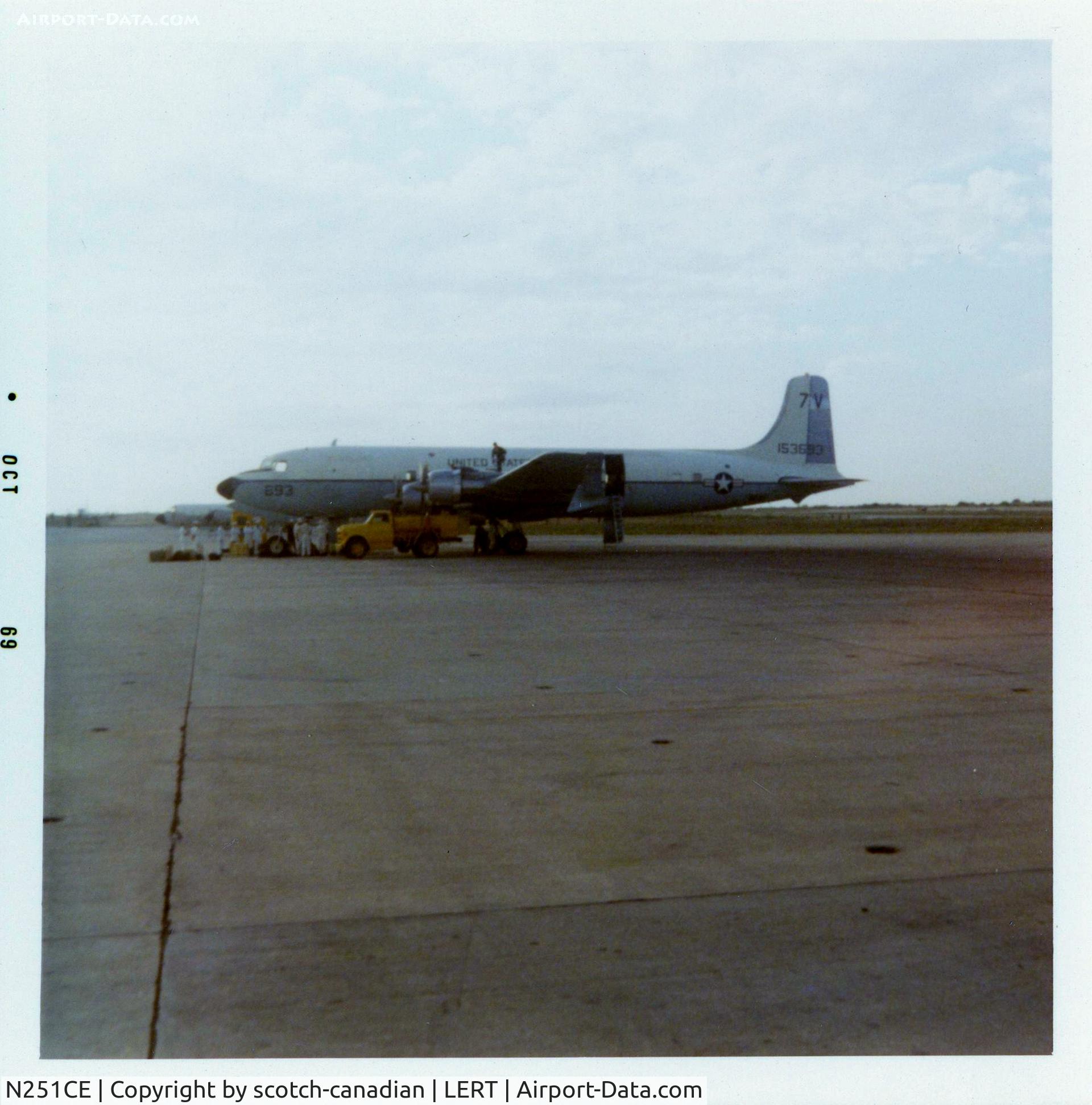 N251CE, 1953 Douglas C-118A Liftmaster (DC-6A) C/N 44612, 1953 Douglas C-118A Liftmaster, US Navy S/N 153693, Ex US Air Force 53-3241, now civil registry N251CE at Naval Air Station, Rota, Spain - 1969