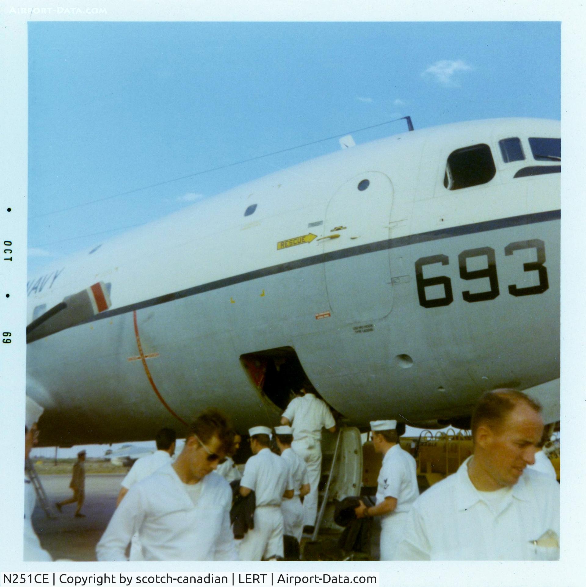 N251CE, 1953 Douglas C-118A Liftmaster (DC-6A) C/N 44612, 1953 Douglas C-118A Liftmaster, US Navy S/N 153693, Ex US Air Force 53-3241, now civil registry N251CE at Naval Air Station, Rota, Spain - 1969