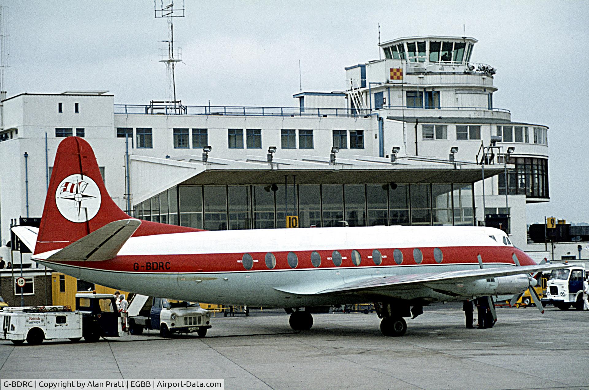 G-BDRC, 1955 Vickers Viscount 724 C/N 52, in Dan Air livery adjacent original terminal early 1970s