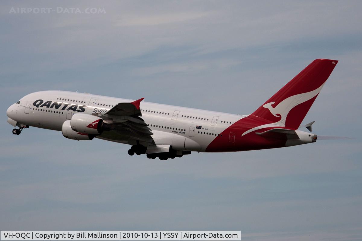 VH-OQC, 2008 Airbus A380-842 C/N 022, up and away from 34L