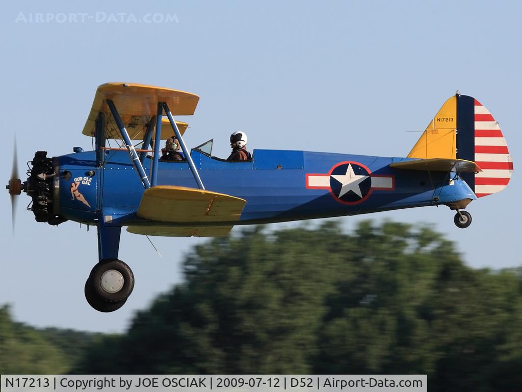 N17213, 1943 Boeing A75N1(PT17) C/N 75-8428, Leaving Geneseo