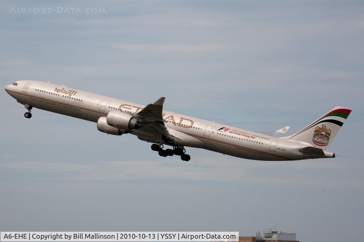A6-EHE, 2007 Airbus A340-642X C/N 829, up and away from 34L
