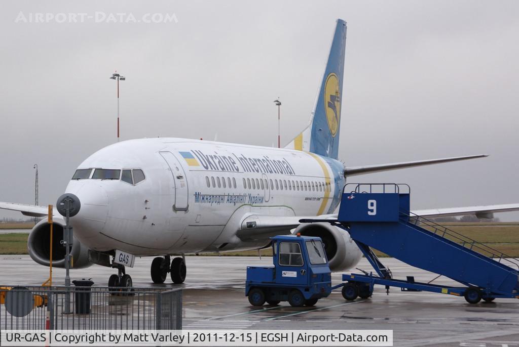 UR-GAS, 1993 Boeing 737-528 C/N 25236, Sat on stand 6 at EGSH