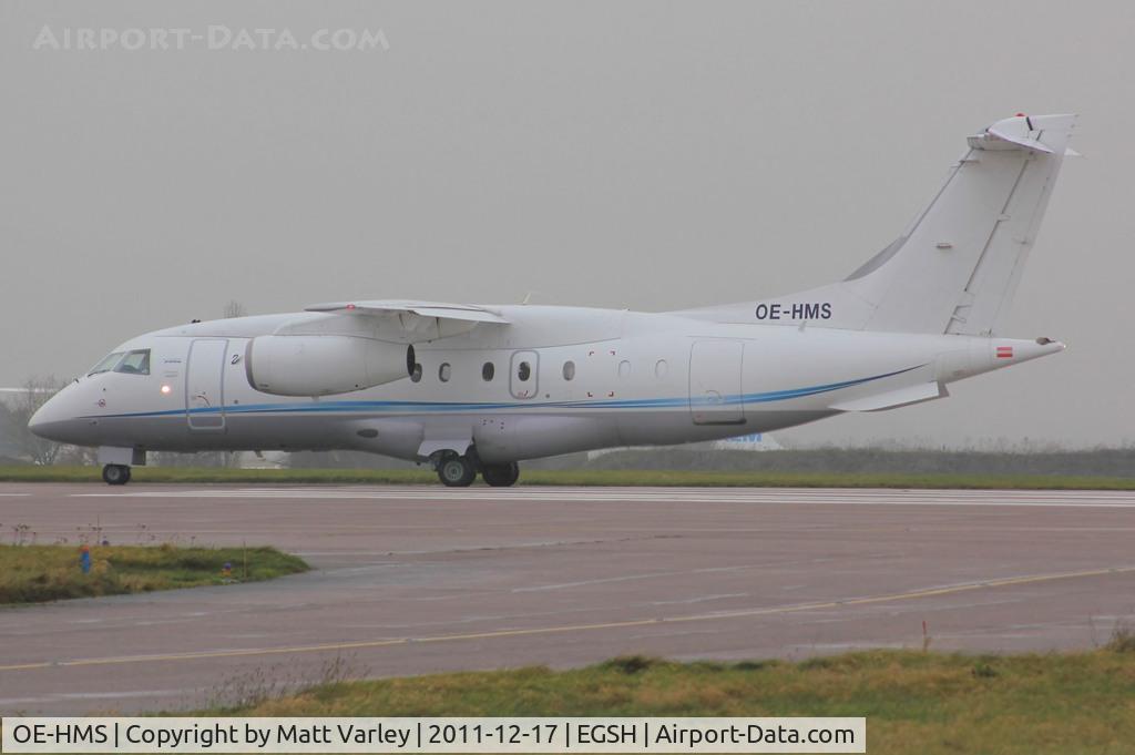 OE-HMS, 1999 Fairchild Dornier 328-300 328JET C/N 3121, About to depart RWY 27 in snowy conditions.